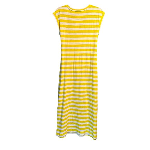 NWT Loft Size Medium Midi Dress 100% Cotton Yellow White Stripe Cottage Beach - Picture 2 of 7